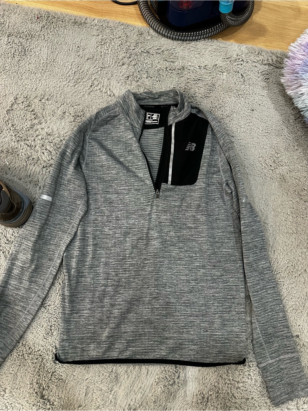New Balance Men’s Gray Heather Half-Zip Pullover with Black Chest Panel